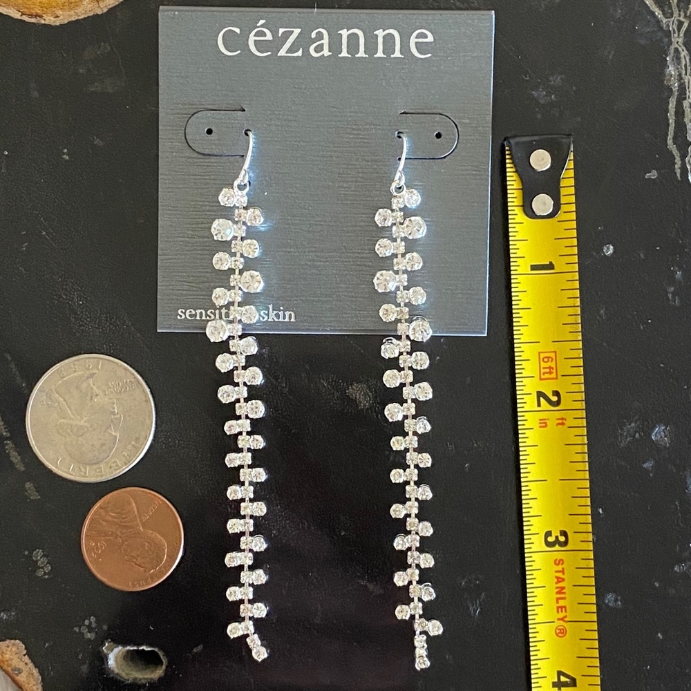 CEZANNE Long Dangly Blingy Rhinestone Earrings NWT